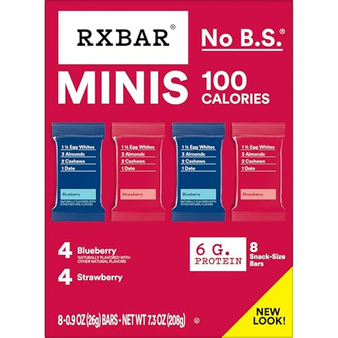 RXBAR Minis Protein Bars, Protein Snack Bars, Variety Pack, 7.3oz Box (8 Bars)