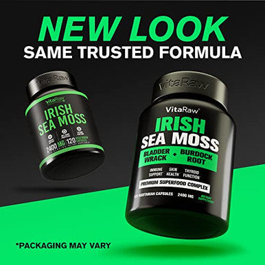 VitaRaw Organic Irish Sea Moss Capsules 2400 mg Burdock Root and Bladderwrack Powder Real Seamoss Pills for Immune Support Joint and Gut Health Help Raw Sea Moss Advanced Herbal Supplement
