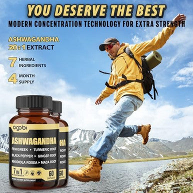 2 Packs 60 Capsules - 8050Mg Ashwagandha Extract Supplement - 7In1 With Fenugreek, Maca, Turmeric, Rhodiola, Ginger & Black Pepper - Spirit, Immune & Energy Support - 4 Month Supply