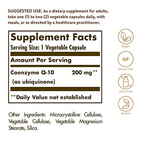 Solgar Vegetarian Coq-10 200 Mg 30 Vegetable Capsules - Heart Healthy Protective Antioxidant - Coenzyme Q10 (Coq-10) Supplement - Vegan Gluten Free Dairy Free Kosher 30 Servings