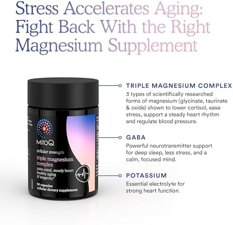 Mitoq Triple Magnesium Complex Magnesium Glycinate Taurinate Oxide With Gaba For Heart Health Stress Management & Deeper Sleep High Absorption 90 Capsules