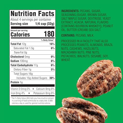 Emerald Maple Bourbon Pecans (1-Pack) | 5oz Resealable Bag | Kosher Dairy Certified, Non-GMO, Contains No Artificial Preservatives, Flavors or Synthetic Colors