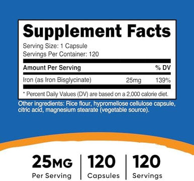 Nutricost Iron Bisglycinate Supplement (25Mg) 240 Capsules From Ferrous Bisglycinate Chelate Nongmo & Gluten