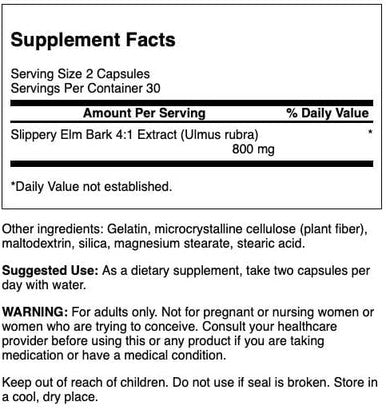 Swanson Slippery Elm Bark 400 mg 60 Caps (4 Pack)