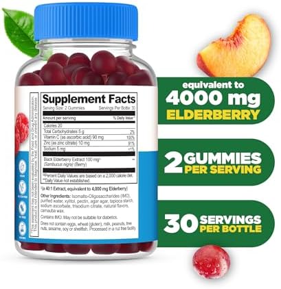 Lifeable Sugar Elderberry Gummies With Vitamin C And Zinc Great Tasting Sambucus Elderberry Immune Support Supplement Kosher Vegan Non Gmo Black Elderberry For Adults 60 Gummies