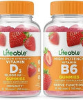 Lifeable Vitamin D 10000 Iu + Vitamin B6 Gummies Bundle Great Tasting Vitamin Supplement Gluten Gmo Chewable Gummy