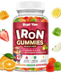 Sept Yan Iron Supplement Gummies For Kids Kids Multivitamin With Iron - Vitamin B Complex C D3 Calcium Folate Zinc Fos For Blood Builder & Energy Support Iron Deficiency VeganMixed Fruit Flavor60 Ct