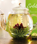 Creano Blooming Tea Set with Glass Teapot 17oz (500ml) - Green Tea Fruity Flavoured Tea Flowers in 6 Varieties - Flowering Tea for Easter
