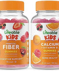 Lifeable Prebiotic Fiber Kids + Calcium With Vitamin D Kids Gummies Bundle Great Tasting Vitamin Supplement Gluten Gmo Chewable Gummy