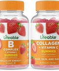Lifeable B Complex + Collagen & Vitamin C Gummies Bundle Great Tasting Vitamin Supplement Gluten Gmo Chewable Gummy