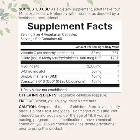 Micro Ingredients Myo-Inositol & D-Chiro Inositol 2050Mg 240 Veggie Capsules Vitamin C Folate Dim & Coq10 Inositol Supplement For Women 40 1 Ratio Hormonal Balance & Ovarian Support Filler Free