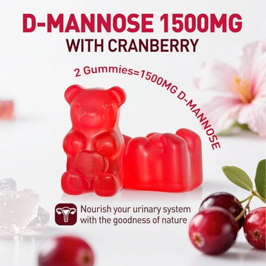 Natisland D Mannose With Cranberry Gummies D-Mannose Supplements 1500Mg For Women With Hibiscus For Urinary Tract Health Bladder Liver Support Sugar-Free Vegan Raspberry Flavor 60 Count