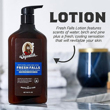 Dr. Squatch Natural Hand And Body Lotion For Men - Made With Shea Butter Coconut Oil Vitamin E For 24-Hr Moisturization - Pine Tar & Fresh Falls (10 Fl Oz 2-Pack)