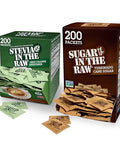 In the Raw Sugar and Stevia Sweetener Bundle 200 Turbinado Sugar Packets + 200 Stevia Packets (2 Piece Set)