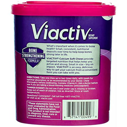 Viactiv Max Formula Calcium +Vitamin D3 Supplement for Bone Health Milk Chocolate 100 Soft Chews 6 Pack