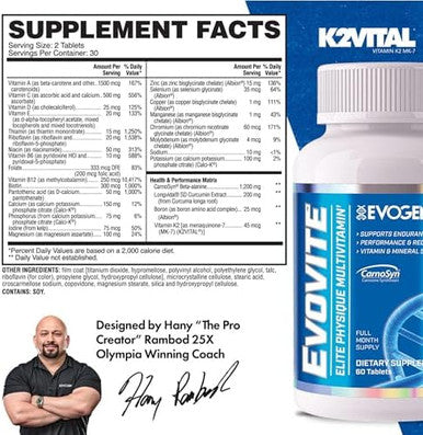 Evogen Evovite - Elite Physique Multivitamin For Women & Men Advanced Formula For Endurance, Recovery, & Joint Health Vitamins & Mineral Support 30 Servings