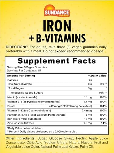 Sundance Iron Gummies Plus BVitamins 45 Vegan Gummies Grape Flavor Vegan NonGMO and Gluten Supplement