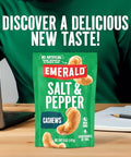 Emerald Nuts Salt and Pepper Seasoned Cashews (1Pack) 5 Oz Resealable Bag Kosher Certified NonGMO Contains No Artificial Preservatives Flavors or Synthetic Colors