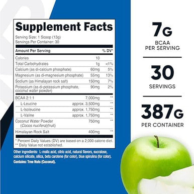 Nutricost Bcaa + Hydration Powder (Green Apple) 30 Servings Branched Chain Amino Acids With Hydration Complex Gluten Nongmo