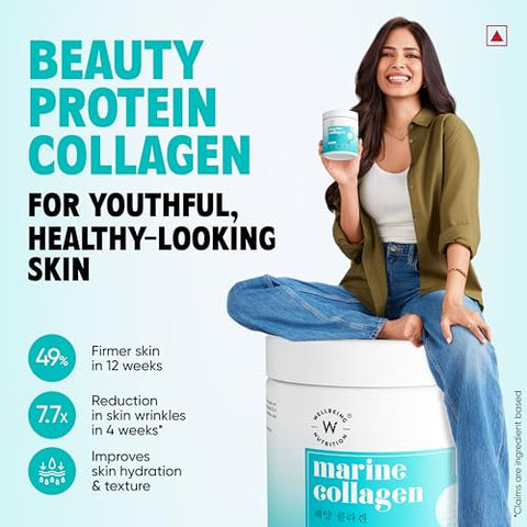 Wellbeing Nutrition Pure Korean Marine Collagen Supplements For Women & Men 200G Hydrolyzed Collagen Powder And Amino Acids Supports Healthy Skin Hair Nails Bone & Joint Unflavored