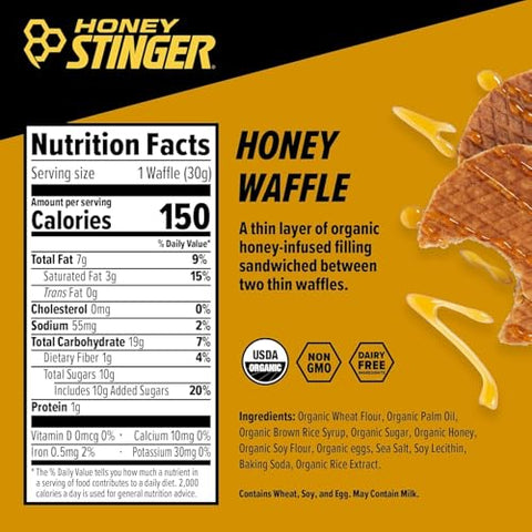 Honey Stinger Energy Waffle Variety Pack ÃƒÂ¢Ã¢â€šÂ¬Ã¢â‚¬Å“ 12 Count | Organic Honey Waffles, Vanilla, Cookies & Cream Peanut Butter Strawberry & Chocolate | Energy Snack for Running, Cycling, Hiking & Sports