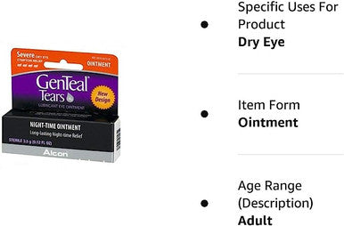 GenTeal Night-Time Lubricant Eye Ointment Severe Dry Eye Symptom Relief 3.5 Grams By Genteal
