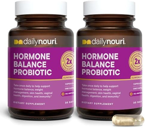 Dailynouri Daily Nouri Hormone Balance Probiotic For Women Supports Healthy Estrogen Pms Pcos Perimenopause Vaginal Ph Yeast Gut Health Skin & Immunity 7 Strains + Vegan Omega Oil 30Day Supply