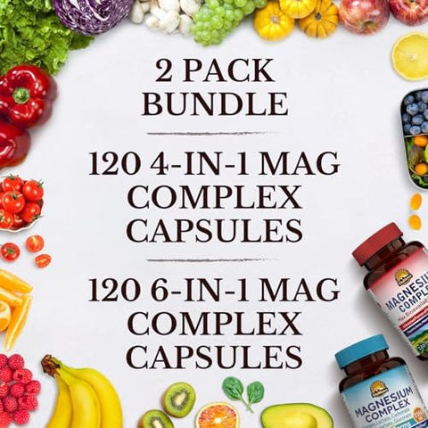 Vitalitown Magnesium Bundle (Pack Of 2) 4-In-1 & 6-In-1 Magnesium Complex For Bone & Muscle Magnesium Glycinate Magnesium Citrate 120 Magnesium Capsules