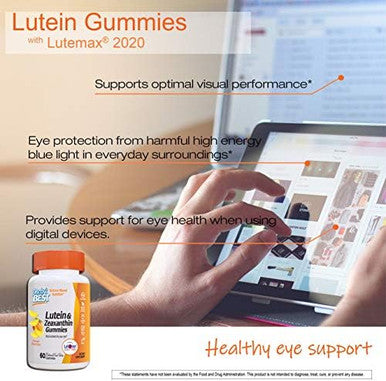 Doctor'S Best Lutein Gummies With Lutemax 2020 60 Ct Chewable Natural Eye Support Supplement Marigold Lutein Zeaxanthin Eye Health & Macular Support Nongmo Natural Fruit Pectin Vegan
