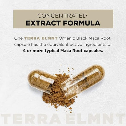 Terra Elmnt 40X Strength Organic Black Maca Root W. Ashwagandha - 1 Highest Potency Black Maca Root Capsules For Men Supplement 40 1 Extract - 100 Pure Maca Peruana Gelatinized Maca Root Powder Pills