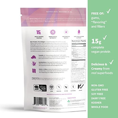 Sprout Living Epic Protein Bundle Vanilla Lucuma & Pro Collagen (20G Organic Plantbased Protein Powder Vegan Gluten Superfoods) 1Lb 12 Servings