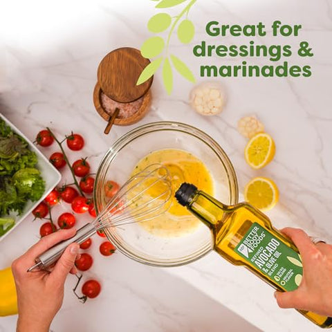 BetterBody Foods Refined Avocado Olive Oil 50/50 Blend, Non-GMO Cooking Oil, Gluten Free, Kosher, Frying, Baking, 500 mL, 16.9 Fl Oz