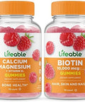 Lifeable Calcium Magnesium + Biotin Gummies Bundle Great Tasting Vitamin Supplement Gluten Gmo Chewable