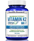 Younglo Research Vitamin K2 Mk7 (Menaq7) 100 Mcg W/Coconut Oil For Superior Absorption Dietary Health Supplement 120 Vegan Liquid Capsules To Support Bone Strength & Density For Adults Women & Men