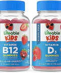 Lifeable Sugar Vitamin B12 Kids + Vitamin D Kids Gummies Bundle Great Tasting Vitamin Supplement Gluten Gmo Chewable Gummy