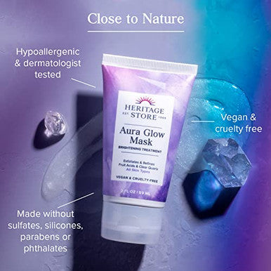 Heritage Store Aura Glow Facial Mask Brightening & Refining Treatment All Skin Types Exfoliating Gel Mask With Aha & Fruit Acids Hyaluronic Acid Sea Moss & Clear Quartz Vegan Paraben 2Oz