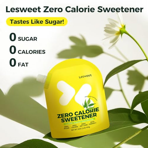 Lesweet Monk Fruit Sweetener 16 oz and Lesweet Classic Zero Calorie Sweetener, Erythritol Sweetener with Stevia Extract 16 oz