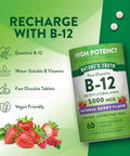 Nature's Truth B12 Vitamin 5000 mcg 60 Tablets Fast Dissolve Natural Berry Flavor Vegan NonGMO and Gluten Free Supplement Fast Dissolve Natural Berry Flavor Vegan NonGMO and Gluten Free Supplement