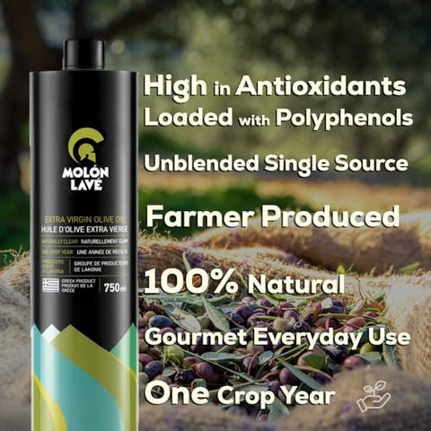 MOLON LAVE Organic Olive Oil Extra Virgin Cold Pressed | Polyphenol Rich Up To 1200mg/kg | EVOO From Greece | Unblended Single Source | 100% Natural | NON-GMO | 25.4 fl oz (750ml)