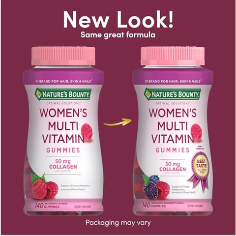 Nature'S Bounty Optimal Solutions Women'S Multivitamin Gummies For Immune Support Cellular Energy Support Bone Health Raspberry Flavor 70 Total Servings 140 Count (Pack Of 3)
