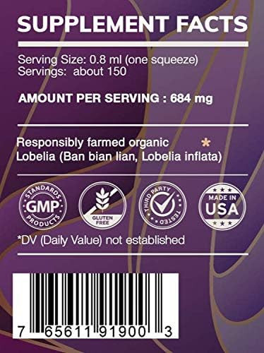 Earth's Love - Lobelia Alcohol-Free Herbal Extract Tincture, Super-Concentrated Responsibly farmed (Ban Bian Lian, Lobelia spp.) Dried Herb (2x4 Fl Oz)
