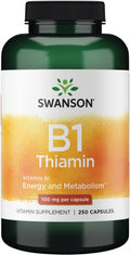 Swanson Vitamin B1 (Thiamin) - Promotes Healthy Metabolism and Provides Energy Support - Natural Vitamin Supplement Supporting Optimum Nerve Cell Function - (250 Capsules 100mg Each)
