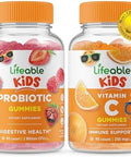Lifeable Probiotic 2 Billion Cfu Kids + Vitamin C Kids Gummies Bundle Great Tasting Vitamin Supplement Gluten Gmo Chewable Gummy