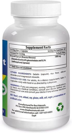 Best Naturals Broccoli Sprout Extract 1000mg per Serving - 120 Capsules (Pack of 2)