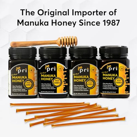 P.R.I Manuka Honey Sticks, MGO 300+, Raw New Zealand Manuka Honey, Premium SingleÃ¢â‚¬â€˜Serve OnÃ¢â‚¬â€˜theÃ¢â‚¬â€˜Go Pack, 20 Count
