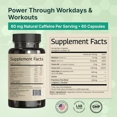 Vinatura Yerba Mate 1400 mg Dietary Supplement with Yerba Mate Taurine & Vitamin B Complex Third-Party Tested Made in USA 60 Capsules