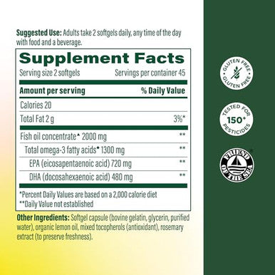 Megafood Fish Oil Omega 3 Supplements 90 Softgels 2000Mg