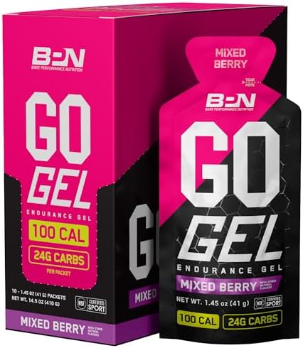 Bare Performance Nutrition Bpn Go Gel Endurance " Mixed Berry 10 Singleserving Packs + Mixed Berry Caffeinated 10 Singleserving Packs (20 Gels Total) 24G Carbs + 100 Calories Vegan + Gluten
