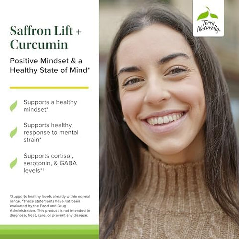 Terry Naturally Saffron Lift + Curcumin Herbal Supplement With Curcumin Nongmo Saffron & Brain Curcumin Capsules Concentration & Relaxation Support Supplement 60 Capsules