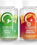 IvyBears Men's Hair Vitamins and Immune Support Gummies Biotin Zinc Vitamins A C D and Zinc for Hair Growth and Immune Health Vegan 2Pack